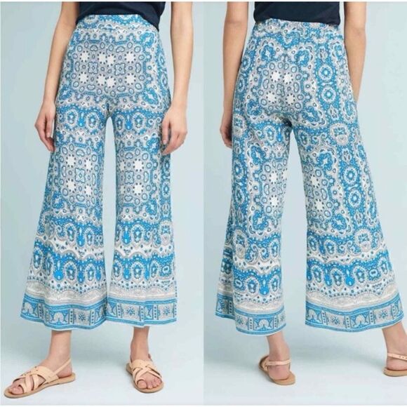 Featherbone by Anthropologie Blue Talese Boho Wide Legged Pants Size 0/2 - Picture 1 of 5